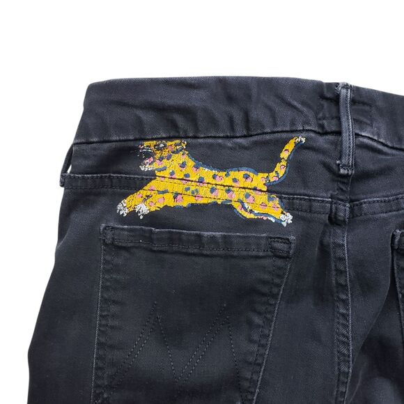 Mother The Looker Jeans Womens 28 Not Guilty Black Denim Ankle Painted Grunge - Picture 9 of 10